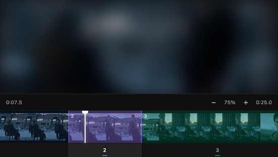 DubDuck timeline editor with three video segments and a cut at 0:07.6